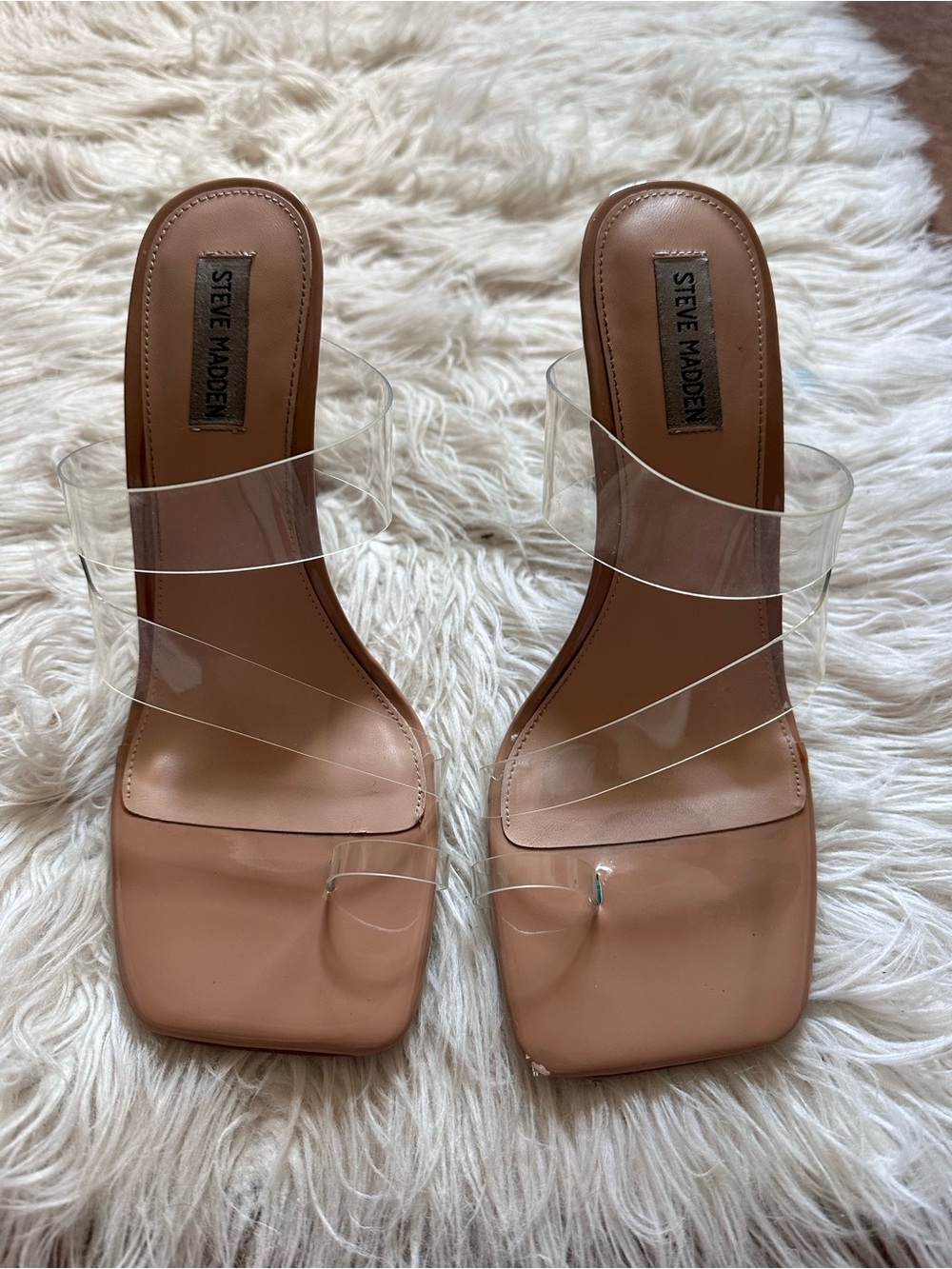 Steve Madden Tan Slide Mules with Clear Straps